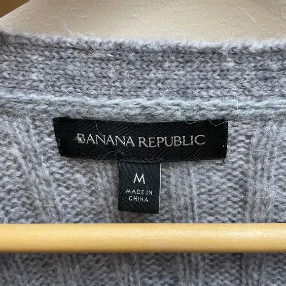 Banana Republic Womens M Mitzi Cropped Ribbed Cardigan Sweater Wool Alpaca Gray - Picture 5 of 10